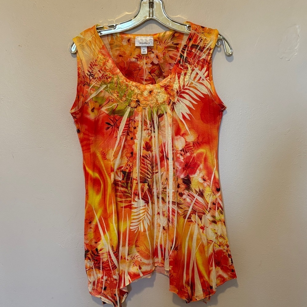 Dressbarn Vibrant Floral Sleeveless Blouse - Orange and Yellow
